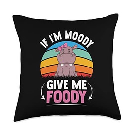 If I'm Moody Give Me Foody Hungry Hippo Lover Gift If I'm Moody Give Me Foody Funny Hangry Hippopotamus Lover Throw Pillow, 18x18, Multicolor