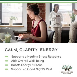 Ashwagandha Capsules, 120 Count (500mg Extract 20:1 Potency) Adaptogen Stress Relief by Double Wood