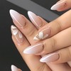 24Pcs White Flower Press on Nails Medium Length Almond Fake