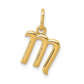 Solid 14k Yellow Gold Cursive M Initial Letter Alphabet Charm Pendant