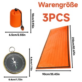 Pack of 3 Emergency Sleeping Bag Set, Emergency Sleeping Bag Set with Blanket and Compass, Survival Kit for Outdoor, Camping and Emergencies, Ultralight Bivvy Bag for Escape Backpack and Bivouac