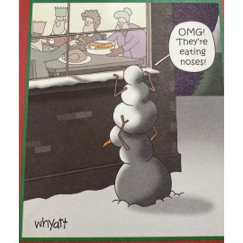 Funny, Merry Christmas,  Peeking In Window Snowmen Eating Noses! Greeting Card