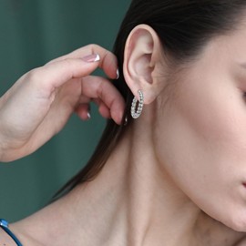 Myshiwu Designer Jewelry Two Tone Hoop Earrings Inspired Twisted Cable Wire Crossover Half Hoop Earrings for Women Trendy Gift (Silver Cable Hoop)