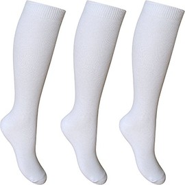 Ladies & Girls Knee High Length Cotton Rich Everyday School Socks (3 Pair Multi Pack) (White)