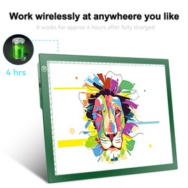 LitEnergy Rechargeable Battery Powered Light Tracing Box, Ultra-Thin Adjustable USB Power Artcraft LED Trace Light Pad Size A4 for Drawing, Streaming, Sketching, Animation, Stenciling (Green)
