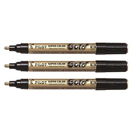 Pilot SuperColor SC-M Permanent Markers 2 mm Medium Tip Gold Pack of 3aa