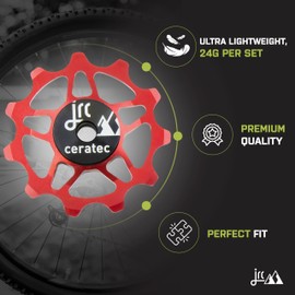 JRC Components 11T Ceramic Pulley Wheels | Compatible with Shimano Dura Ace R9250 | Hybrid Ceramic Derailleur Pulley Wheel Suitable with Shimano 12 Speed | Rear Derailleur Pulley Wheels - Red