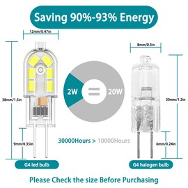IERKOU G4 LED Bulbs, 2W Equivalent 20W G4 Halogen Lamps, White 6500K, No Flickering, AC/DC 12V G4 Bi Pin Bulb