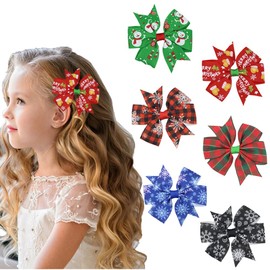 6 Packs Christmas Hair Bow Clips Baby Christmas Cute Snowman Snowflake Lattice Design Bows Clips Hairgrips Boutique Grosgrain Hair Barrette for Toddler Infants Kids New Years Costume Party Hair Supply