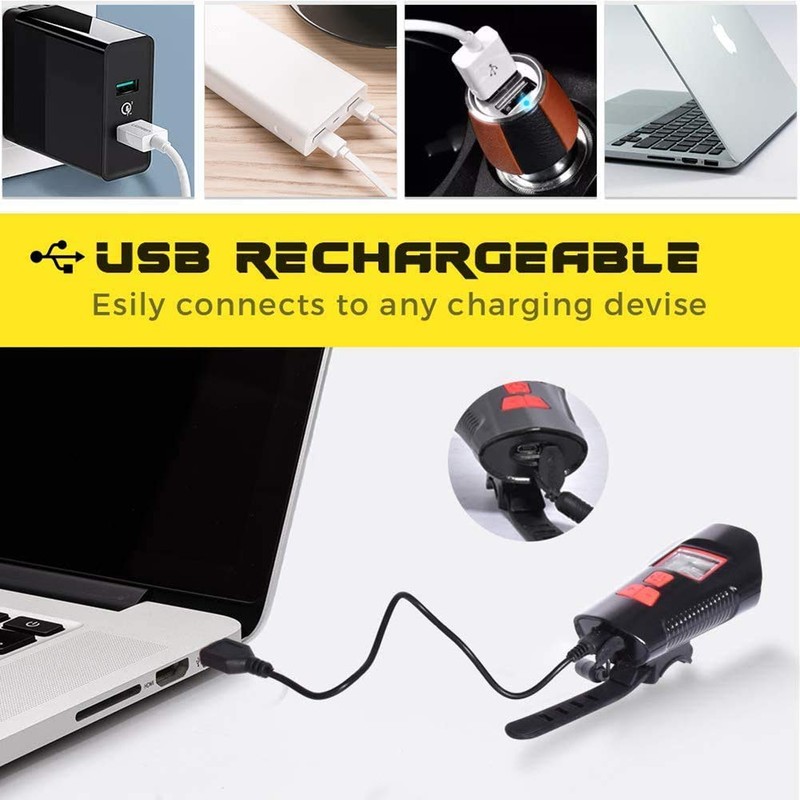 Bike Light Set,Bicycle Headlight with Horn andSpeedometer Odometer,USB Rechargeable Bicycle