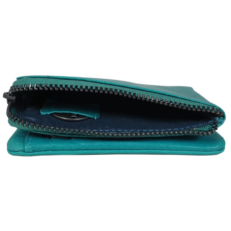 myledershop Cowhide Leather Wallet with RFID & NFC Protection, petrol,