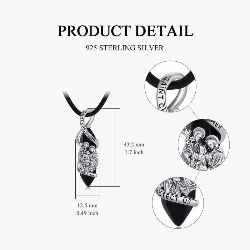 YAFEINI St Christopher Necklace Mens Sterling Silver Crystal Necklace Jewelry