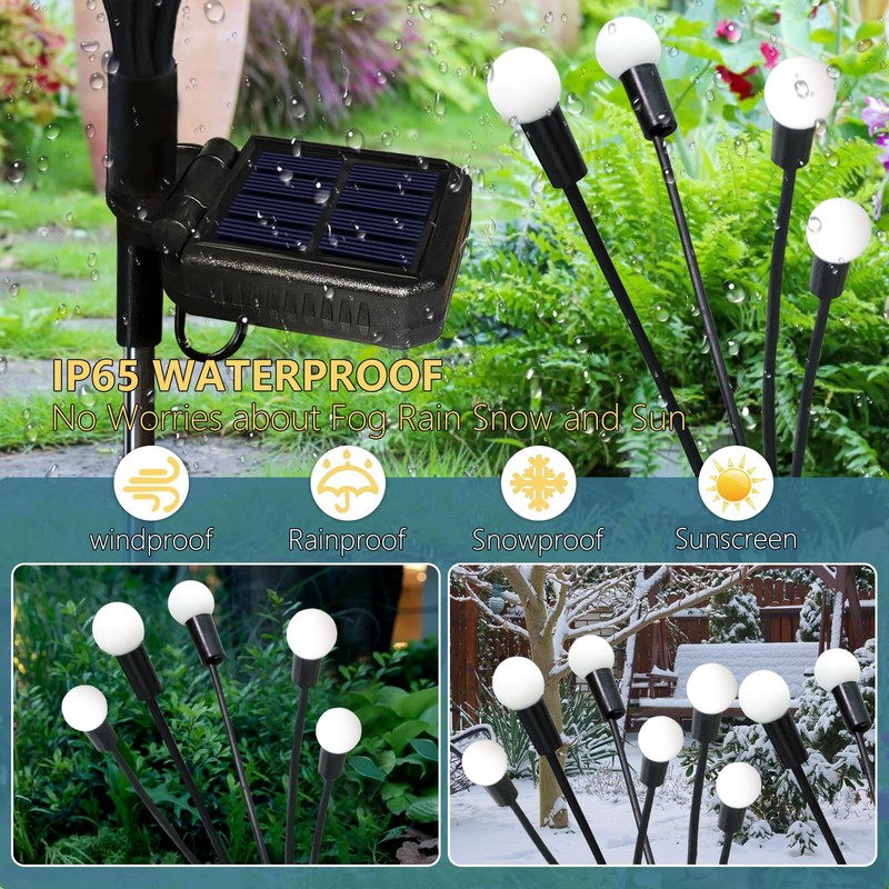 Solar Garden Lights Outdoor, 6 Pack 60 LED Solar Firefly