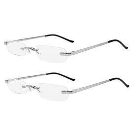 DBEFTLI Mini Rimless Reading Glasses - Slim Compact Metal Readers with Spring Hinge for Men and Women 2 Pairs 1.00