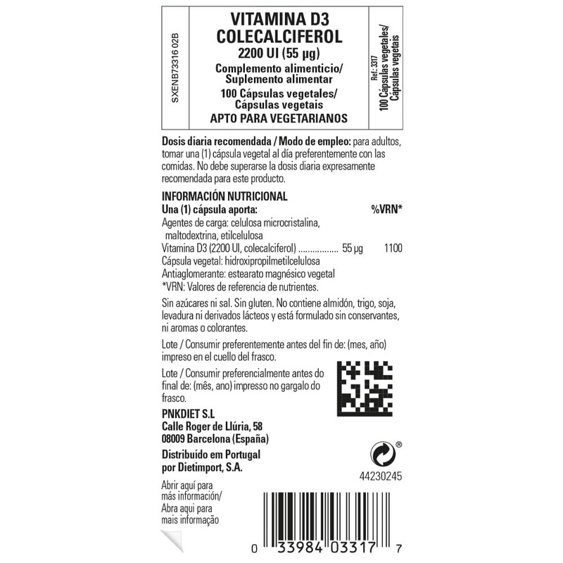 Solgar Vitamin D3 (Cholecalciferol) 55 mcg (2200 IU), 100 Vegetable