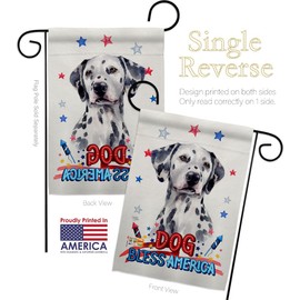 Breeze Decor Patriotic Dalmatian Garden Flag Set with Stand Animals Dog Puppy Spoiled Paw Canine Fur Pet Nature Farm Animal Creature Small Decorative Gift Yard House Banner Made in USA 13 X 18.5