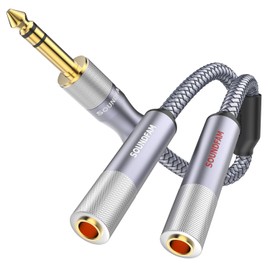 SOUNDFAM 1/4 Inch TRS Stereo Splitter Cable 2 Feet/60 Cm, TRS 1/4 Inch Splitter Male x1 - Female x2, 1/4 Inch 6.35mm Stereo Male Plug - Dual 1/4 Inch 6.35mm Female - Gray