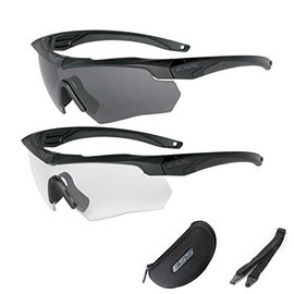 ESS Crossbow 2X Ballistic Bulletproof Sunglasses, Gray Lenses, Black Frame, and Clear Lenses, Black Frame, Elastic Strap, Hard Case, Soft Case Set