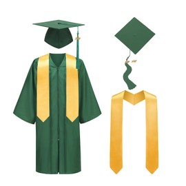TOONRAIN Graduation Cap and Gown 2026 Matte Graduation Costume Tassel Topper Sash Set Adult Stole for High School Bachelor Robe （Matte Classic Dark Green,48''