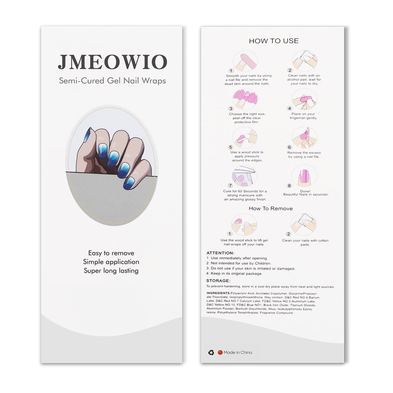 JMEOWIO Cat Eye Semi Cured Gel Strips Wraps Nail Art