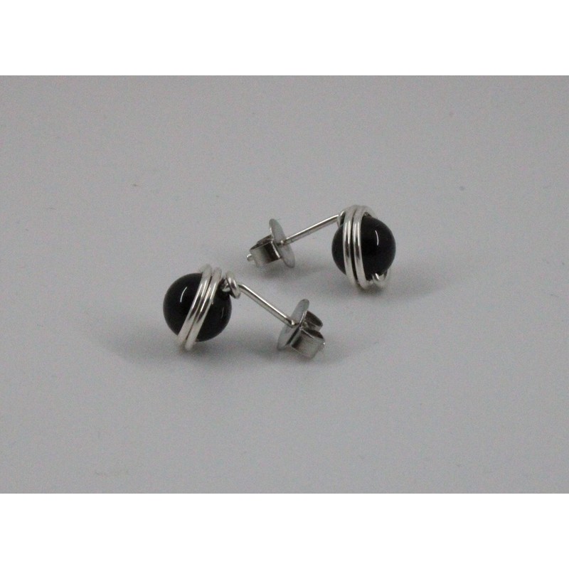 Stud Earrings Pure Black Tourmaline 925 Silver