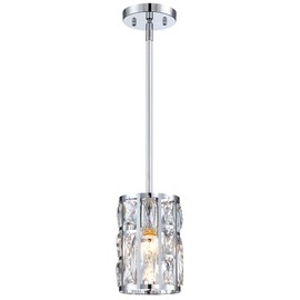 Modern Crystal Pendant Light Fixture Chrome Finish Hanging Lighting Crystal Chandelier for Kitchen Island Dinning Room Living Room Hallyway Porch Bedroom Lamp