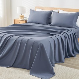 Andency Dark Blue Grey Sheets Full Set 4 Pieces, Super Soft Sheets for Full Size Bed, Microfiber Full Sheet Set, Deep Pocket Up to 16", Hotel Luxury Breathable & Cooling Bedding Sheets & Pillowcases