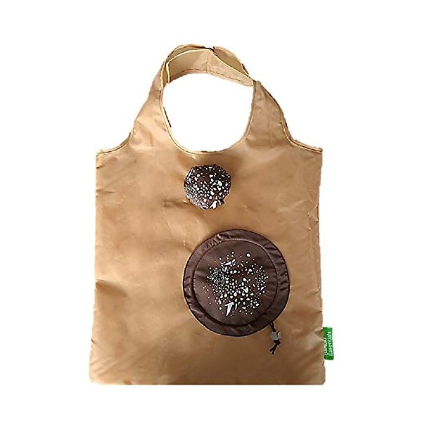 BaHoki Essentials Reusable Shopping Totes, Fold into Fun Shaped Pouch - Durable, Easy to Wash (Brown Muffin)