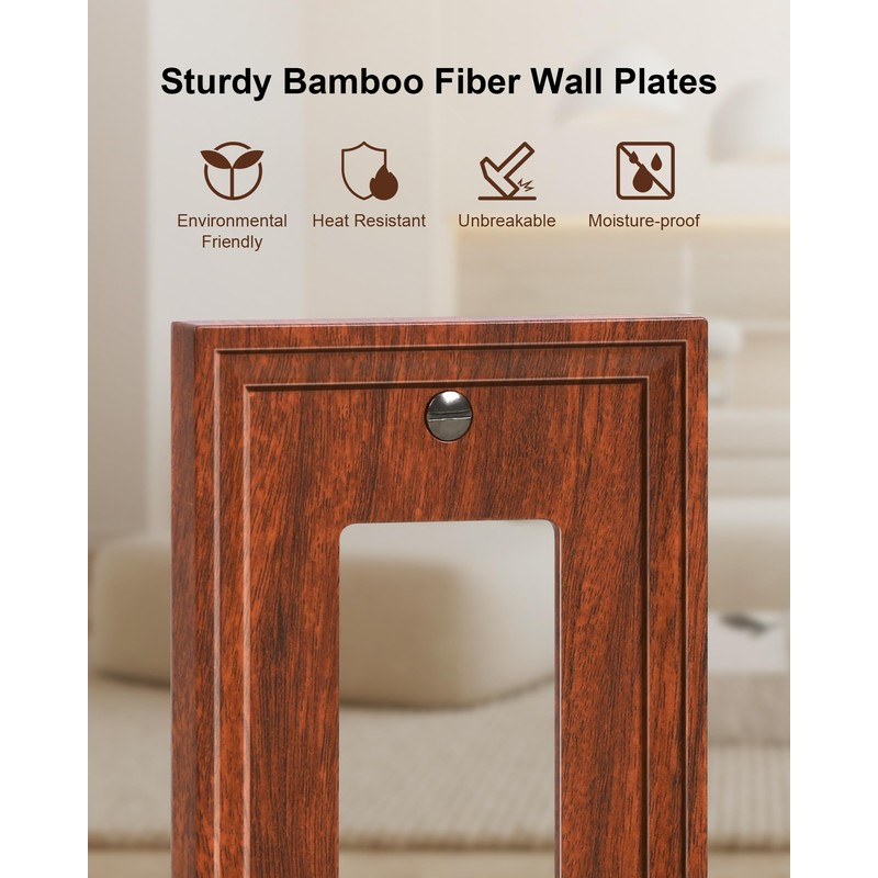 TREEWELL 4-Pack Decorator Outlet Cover Plate, Wood Grain Decorative Switch