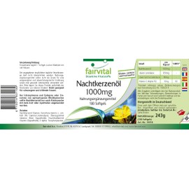 Fairvital Evening Primrose Oil 1000 mg - 180 Softgels - Omega-6 Fatty Acids - 65% Linoleic Acid & 9% Gamma Linolenic Acid - For 1/2 Year - Quality Tested and High Dose