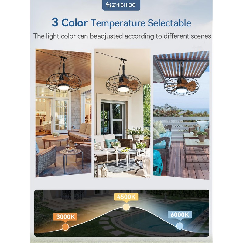ZMISHIBO Outdoor Ceiling Fans with Lights for Patios, Plug in