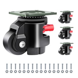 FIZAR 4 Pack Heavy Duty Leveling Casters for Workbench 2200 LBS Capacity, Upgraded Handle Design Retractable Caster Wheels Set,360 Degree Swivel Castors for Machine, Equipment, Shelves (Black)
