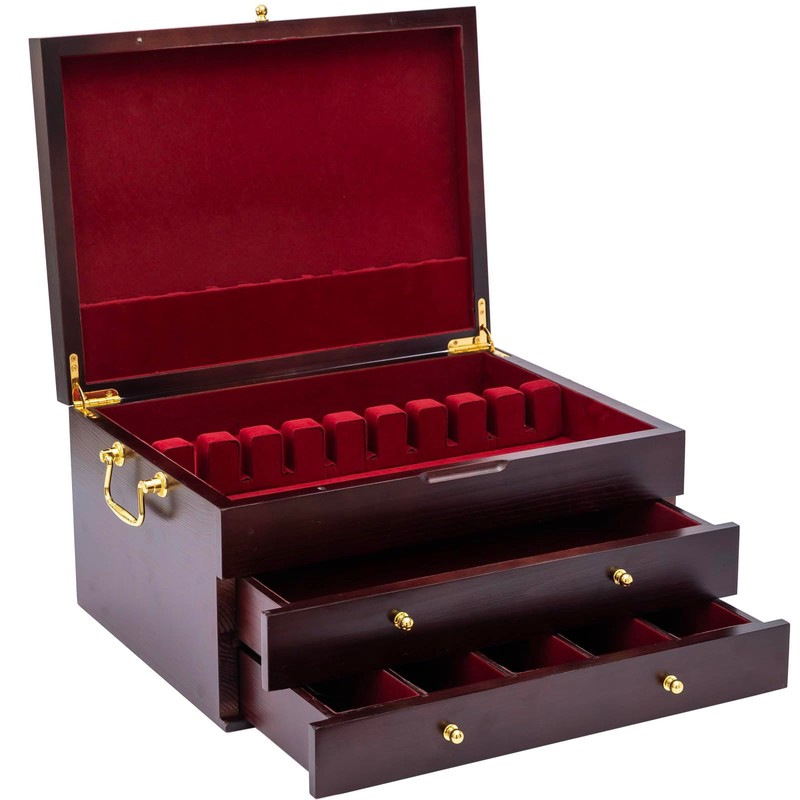 GENRICE Wooden Silverware Chest without Silverware Three-layer, Silverware Box Storage