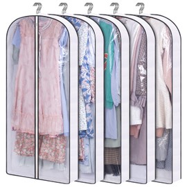 SLEEPING LAMB 50" Clear Garment Bags for Hanging Clothes Storage 4" Gussetes Dress Bags for Closet Storage Coat Cover for Suits, Sweater, Jacket(5 Packs)