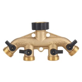 4 Way Brass Garden Hose Splitter Heavy Duty Garden Tap Hose Adapter Nozzle Switcher Connector with 4 Shut-Off Valves for Garden Irrigation Watering (1#)