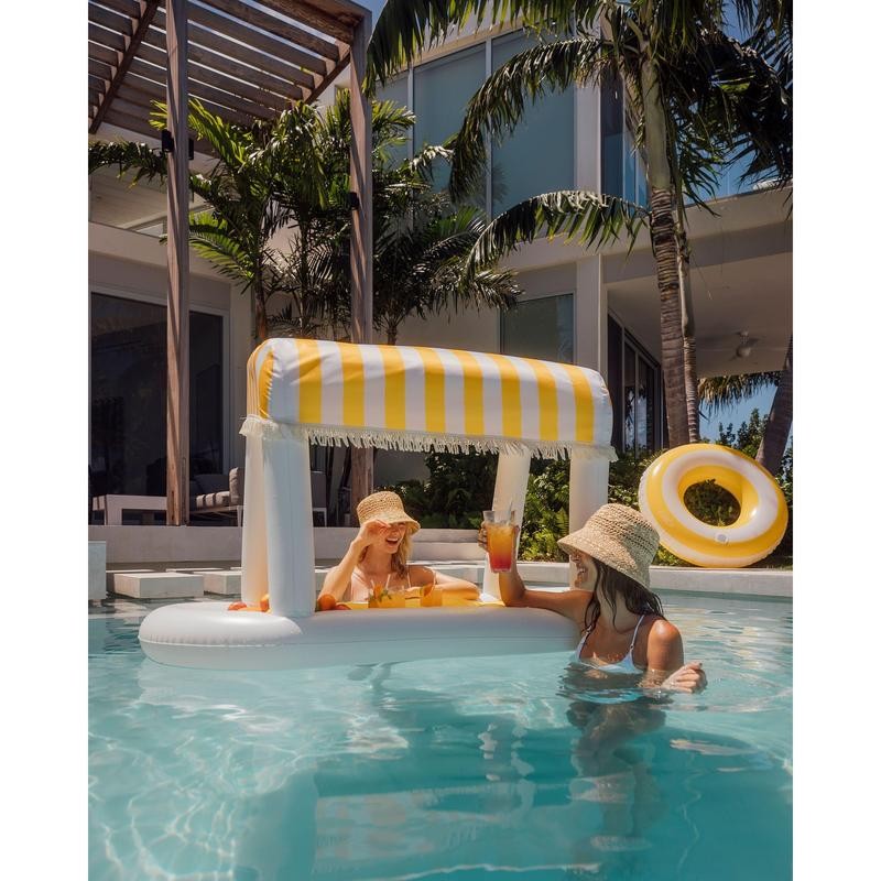 funboy Yellow & White Striped Floating Cabana Bar - A