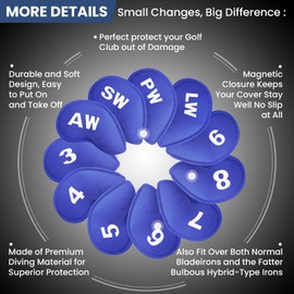 Golf Iron Head Covers Magnetic Neoprene with Numbers Printed Value 11 Pack Set, Premium Soft Durable Breathable Protection Headcovers for Men Women Universal Fits All Irons Clubs with Gift Box (Blue)