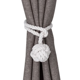 Home Queen - Alzapaños de cortina para tejer a mano, cuerda de sujeción decorativa, lazo para cortina de ventana, lazo para cortinas con una sola bola (1 par, color blanco roto)