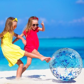 Civaner 6 Pieces Inflatable Beach Ball Swimming Pool Balls 24 Inches Bouncy Glitter Jelly Ball Confetti Beach Ball Glitter Beach Ball Floating Confetti Ball for Summer Beach, Pool Party Favor (Blue)