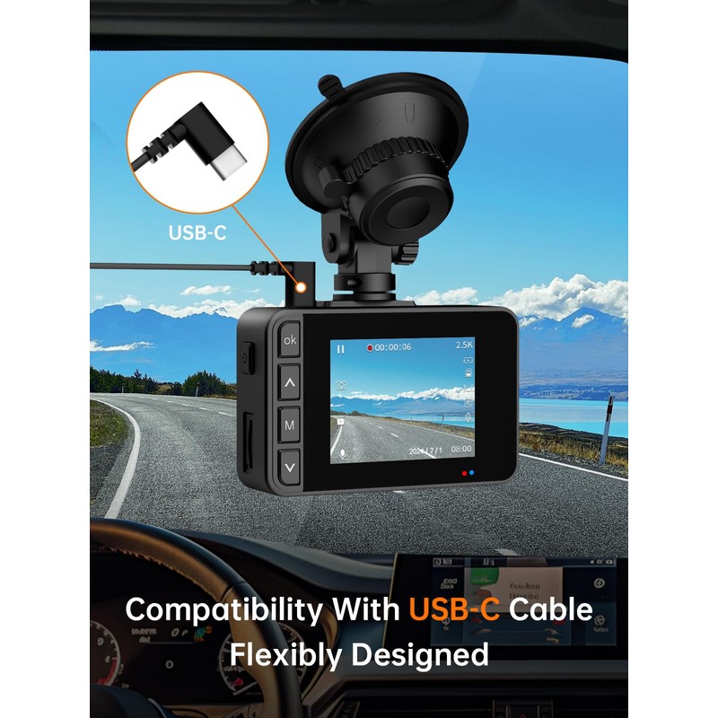 Dash Cam Front and Rear, 2.5K+1080P Dual Dash Camera for