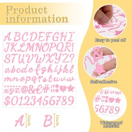 1245 PCS Letter Stickers Glitter 15 Sheets Alphabet Number Stickers 1 Inch Vinyl Self Adhesive Stick on Letters for Graduation Cap Scrapbooking Water Bottles Cup Craft Classroom Decor (15,Light Pink)