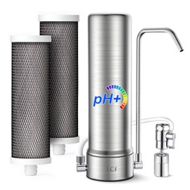 LCF Alkaline Countertop Water Filter, 𝐒𝐢𝐥𝐯𝐞𝐫 𝐈𝐨𝐧𝐬 Enhanced 6-Stage Stainless Steel Water Filter for Sink Faucet, Reduces Heavy Metals, Bad Taste & 99% Chlorine, 16,000 Gallons(2 Filters)
