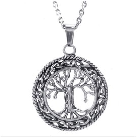 jonline24h Mens Womens Celtic Tree of Life Stainless Steel Pendant Necklace Silver 24 inch Chain