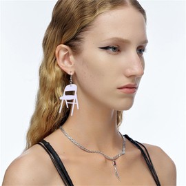 Funny Fight Acrylic Chair Earrings Unique Folding Chair Dangle Earrings for Women Lightweight Cute Weird Fun Chair Earrings Charm Jewelry (White)