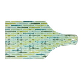 Lunarable Animal Cutting Board, Colorful Cartoon Style Crocodiles Funny Cheerful Animals Graphic, Decorative Tempered Glass Cutting and Serving Board, Wine Bottle Shape, Multicolor