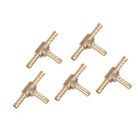A ABSOPRO Barb Hose Fitting 3 Way T Connector 5mm for Car Brass (Set of 5)