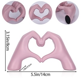 DOVDOV Pink Room Decor Accessories, Heart Shaped Hand Statues and Sculptures, Pink Shelf Decorative Figurines for Home Living Room Office Entrance Table top Boho Wedding Decor.