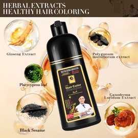 Black Hair Dye, Hair Dye Shampoo for Men and Women, Hair Colour Shampoo for Grey Hair Cover, Shampoo Para Canas, Hair 3 in 1, 16.9 Fl Oz (Natural Black)