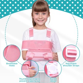 ENLUNTRA Kids Upper Extremity Sling, Breathable & Comfort Arm Sling Shoulder Immobilizer，Adjustable Arm Sling for Elbow Injury(Pink)
