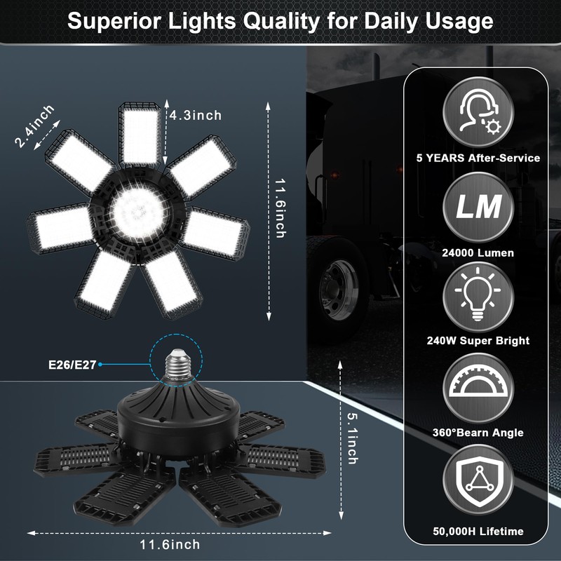 4 Pack LED Garage Light, 240W 24000LM 6500K LED Shop
